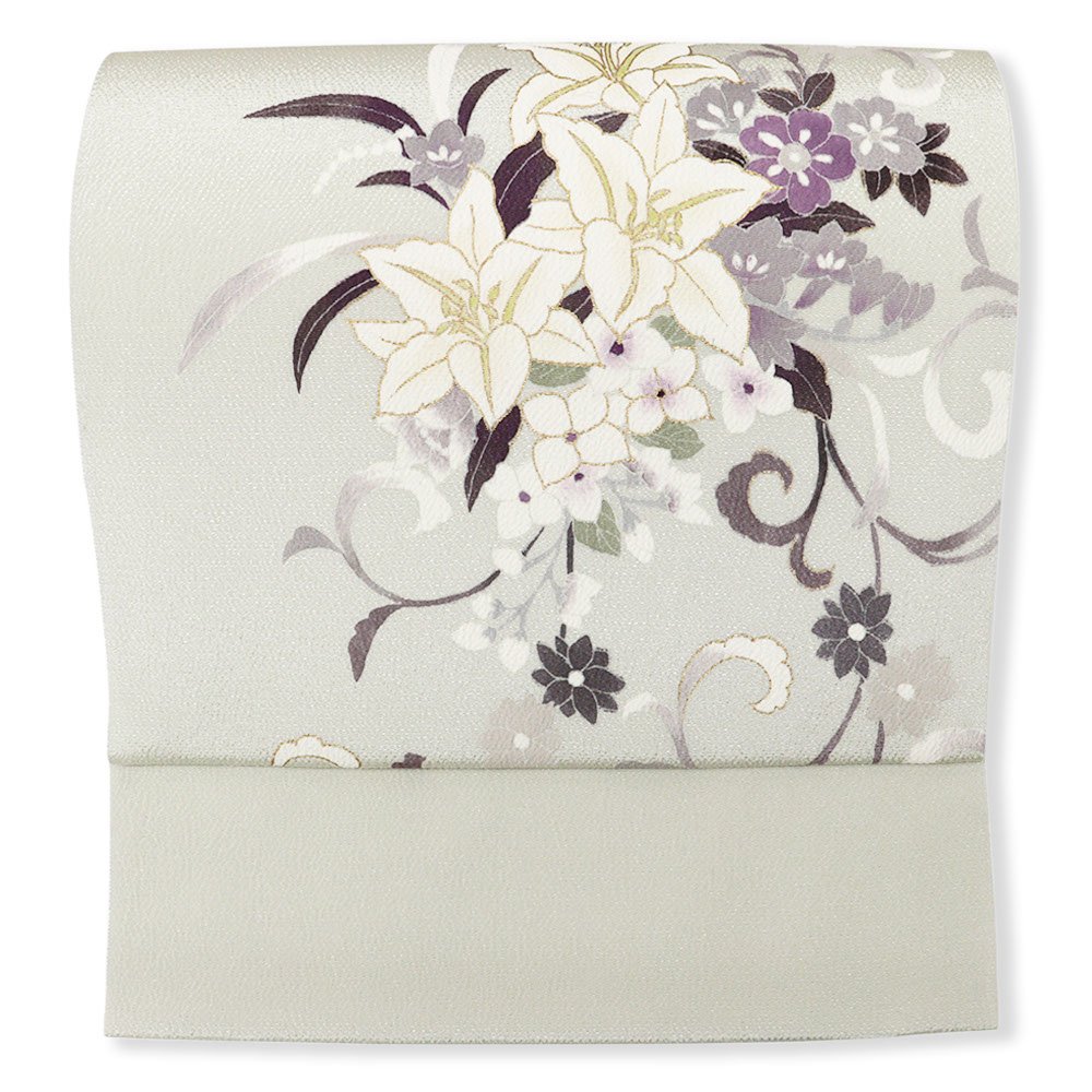 手描き染め九寸名古屋帯（百合唐草）