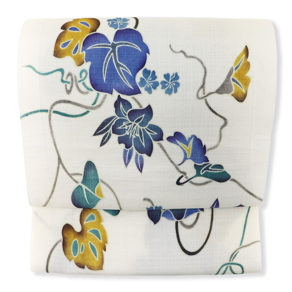 桐生摺り友禅九寸名古屋帯（単衣・夏用/つる草）