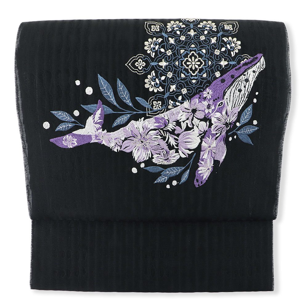 刺繍九寸名古屋帯（クジラ）【大光織物】