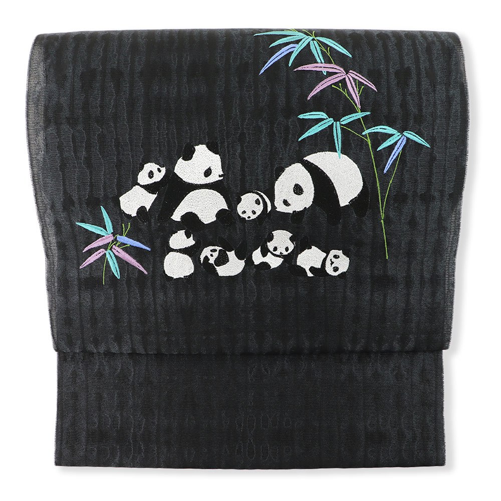 刺繍九寸名古屋帯（パンダの家族）【大光織物】