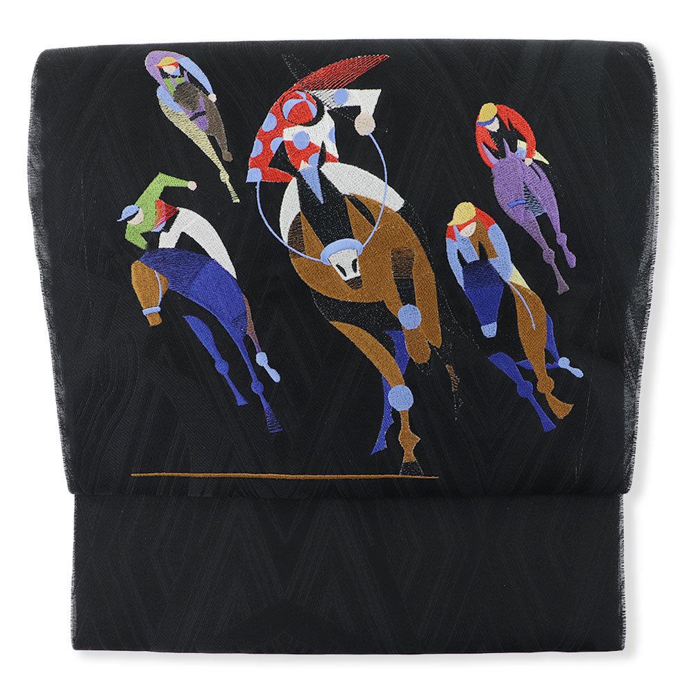 刺繍九寸名古屋帯（競馬）【大光織物】