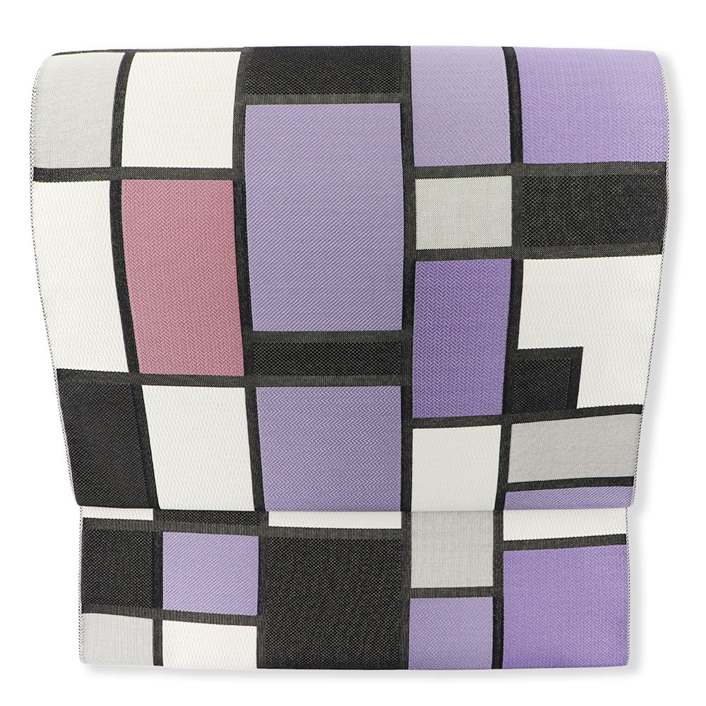 西陣九寸名古屋帯（モンドリアン市松）『SILK STORY』【中村源織物】