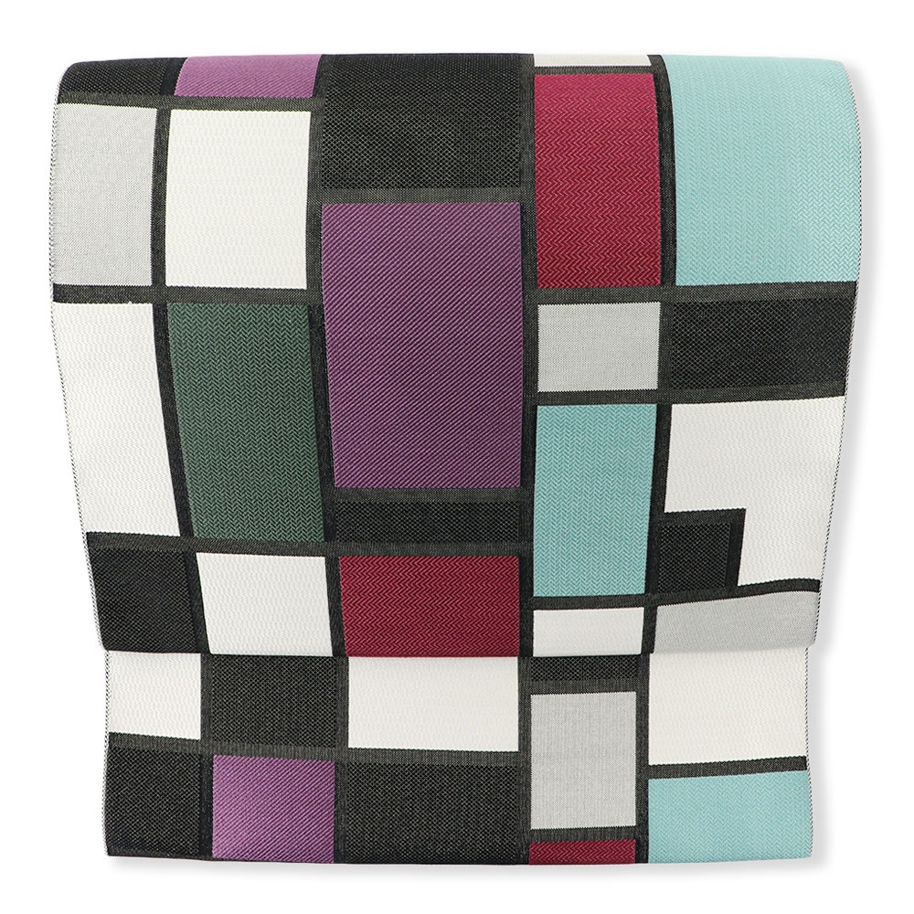 西陣九寸名古屋帯（モンドリアン市松）『SILK STORY』【中村源織物】