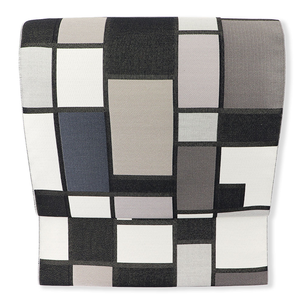 西陣九寸名古屋帯（モンドリアン市松）『SILK STORY』【中村源織物】