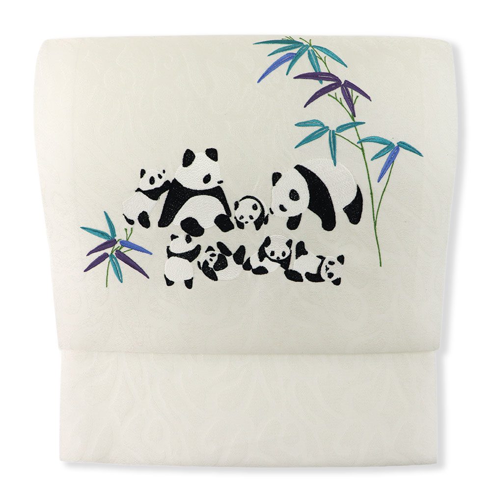 刺繍九寸名古屋帯（パンダの家族）【大光織物】