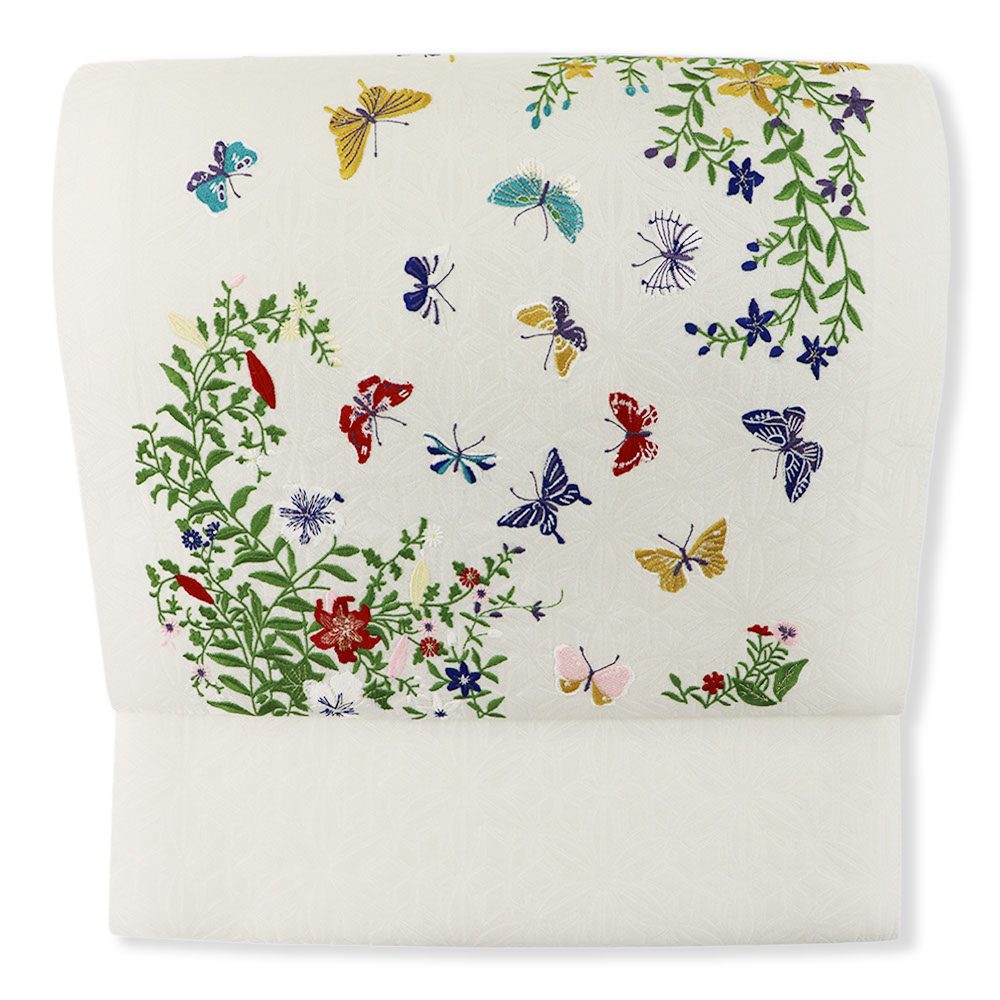 刺繍九寸名古屋帯（バタフライガーデン）【大光織物】