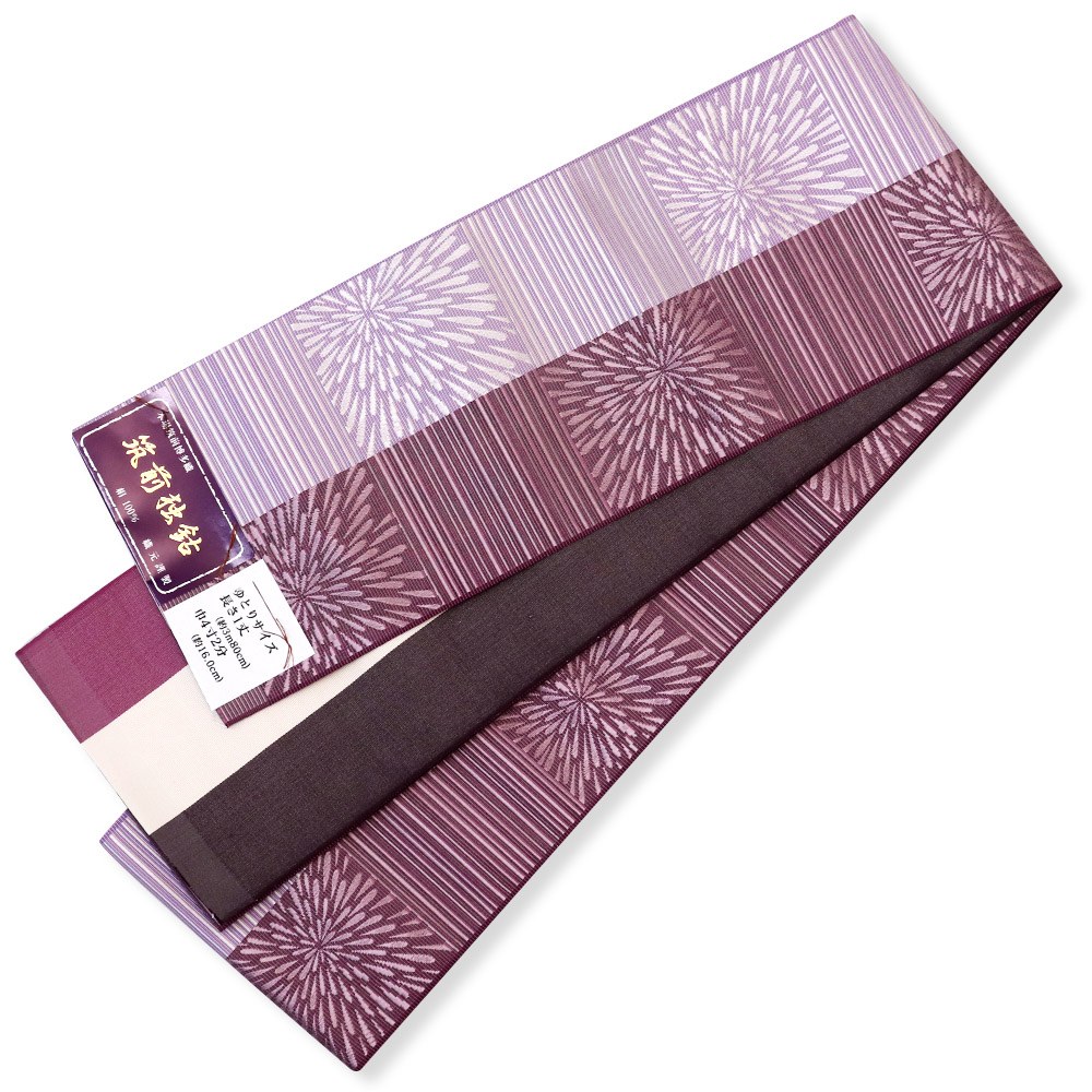 博多小袋帯（段違い花火）：紫『筑前独鈷』【原田織物】