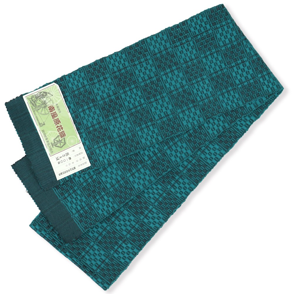 琉球南風原花織半巾帯（市松）：緑×グレー