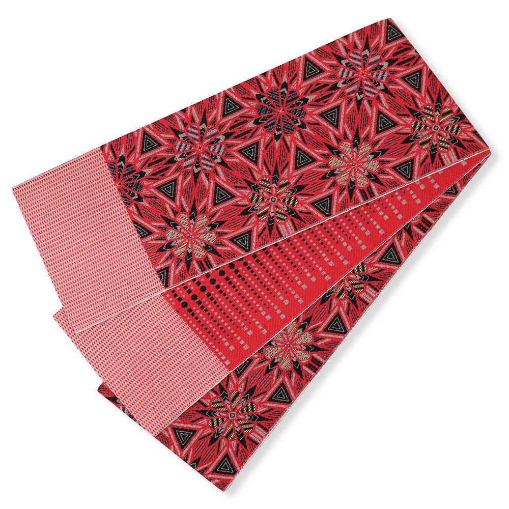 博多紋小巾袋帯（万華鏡/横段）：赤×黒【協和織工場】