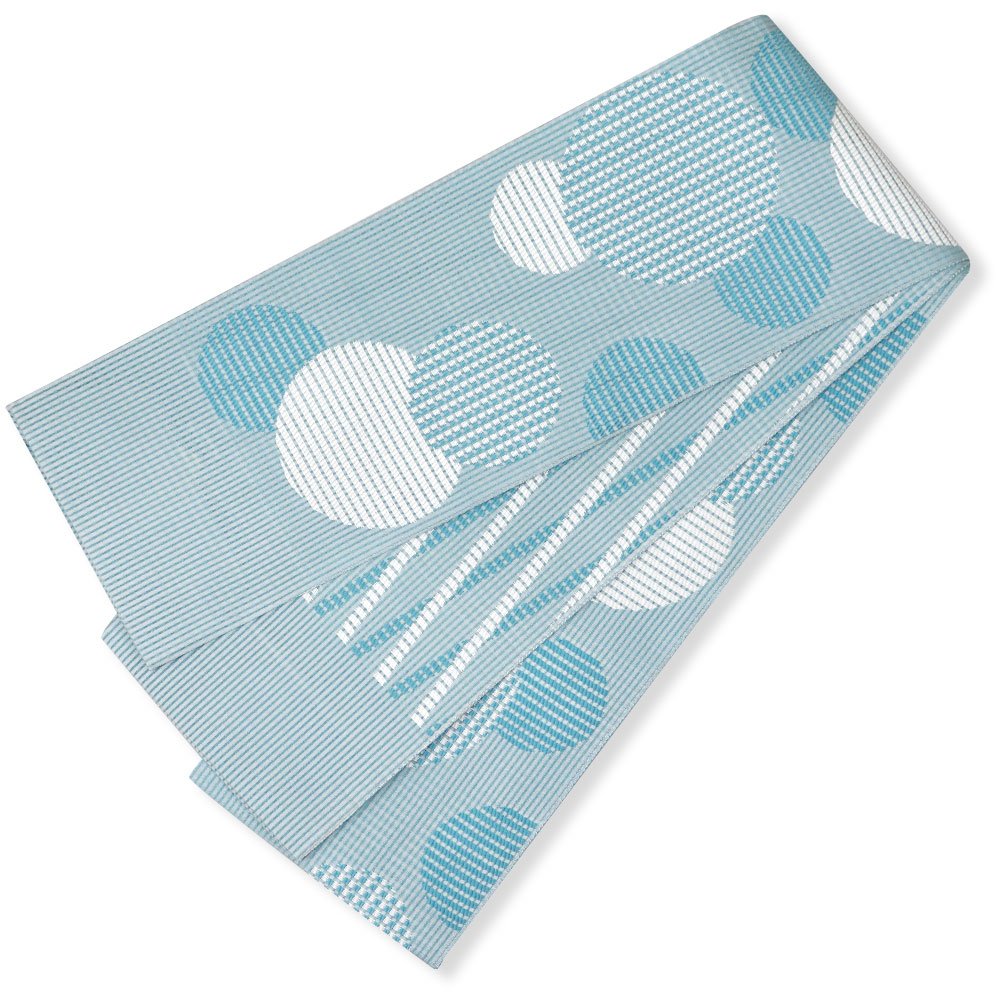 博多紋小巾袋帯（水玉/格子）：水色×白【協和織工場】