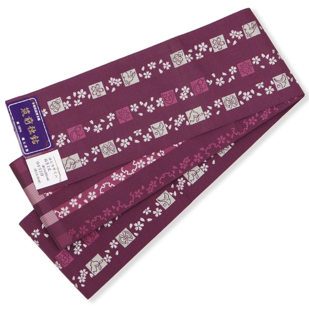 博多小袋帯（花縞）：紫『筑前独鈷』【原田織物】