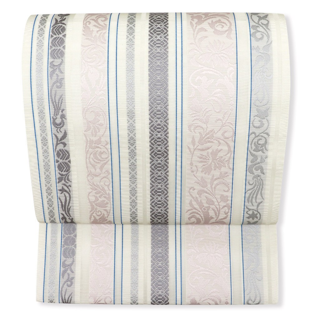 博多紗八寸名古屋帯（唐草間道）『結女彩』【井上絹織】