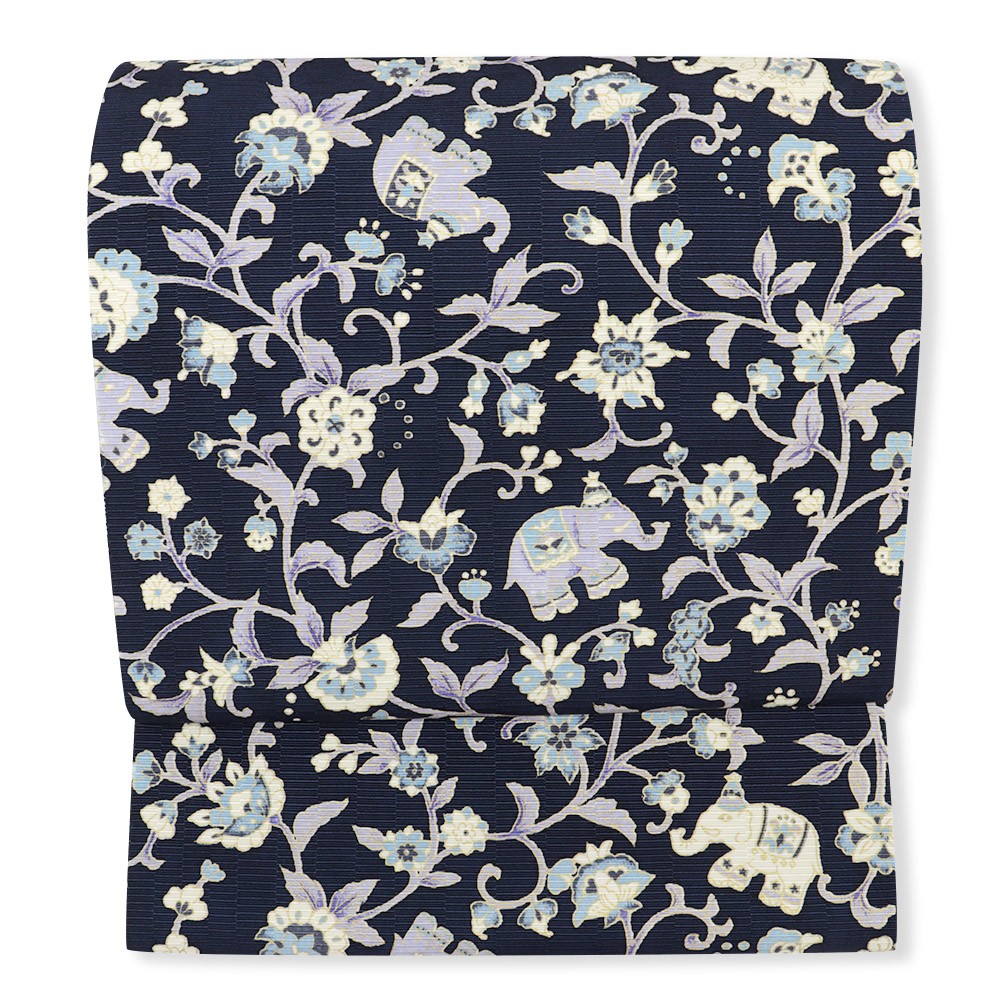 牛首八寸名古屋帯（象更紗）【白山工房×岡重】