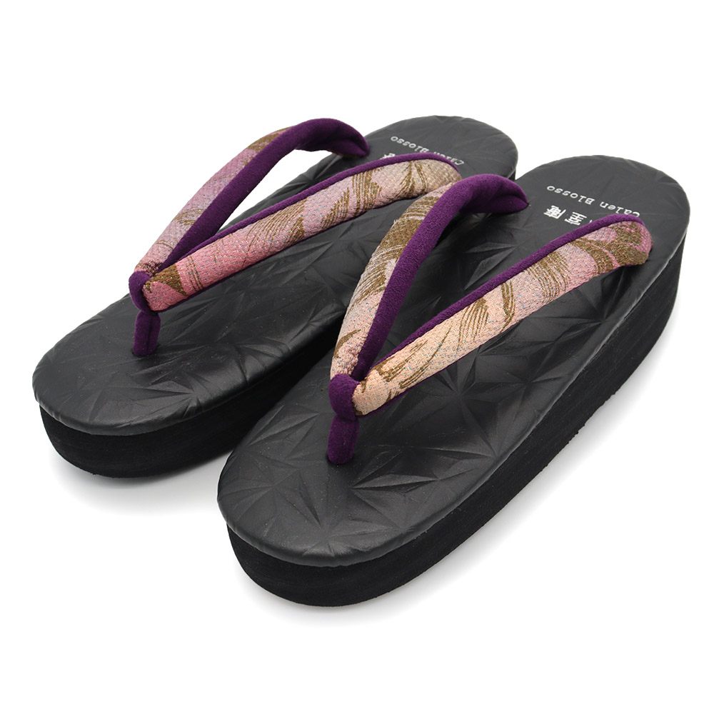 カフェ草履（ブラック/牡丹）【カレンブロッソ×小室庵】