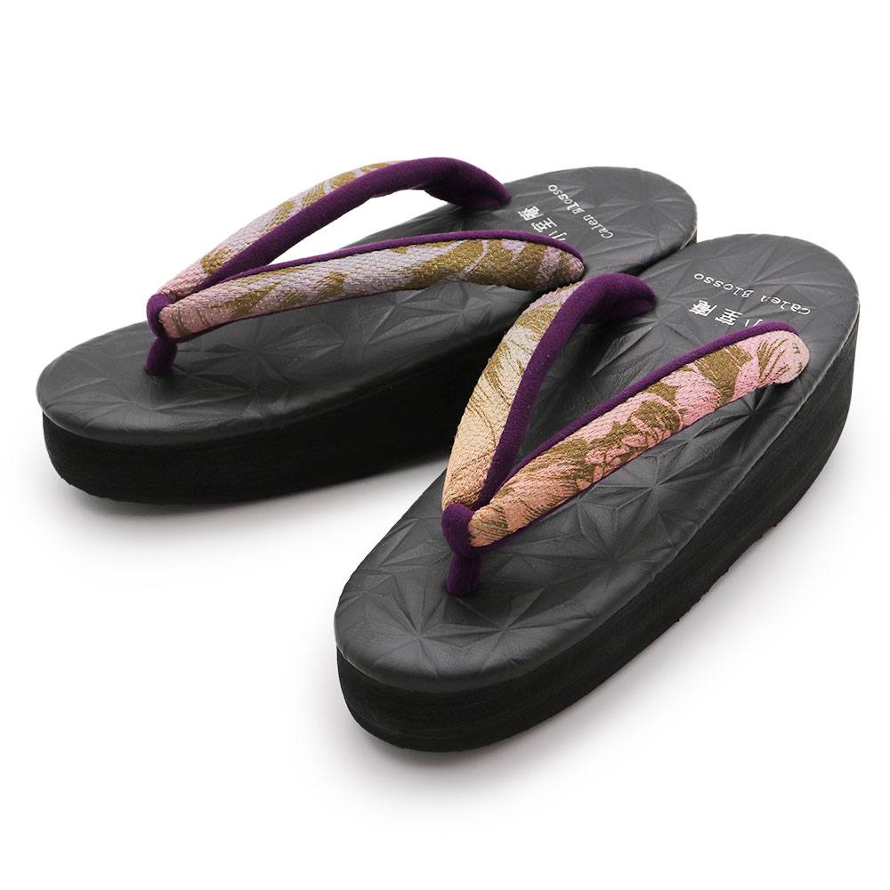 カフェ草履（ブラック/牡丹）【カレンブロッソ×小室庵】