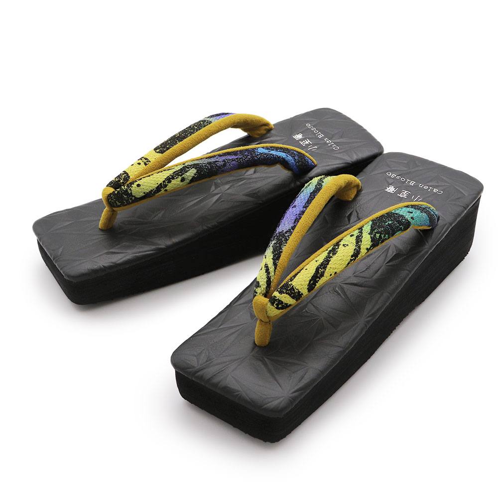 スクエア型カフェ草履（ブラック/ステンドグラス）【カレンブロッソ×小室庵】