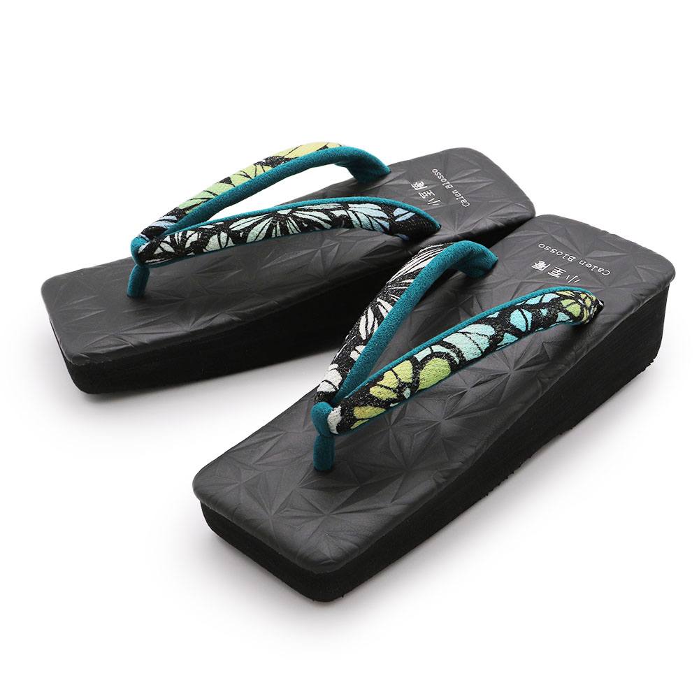 スクエア型カフェ草履（ブラック/ステンドグラス）【カレンブロッソ×小室庵】