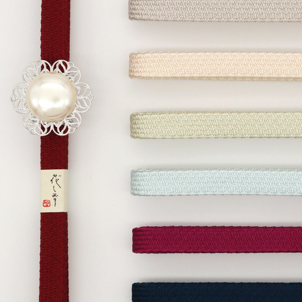 帯留付き三分紐帯締（フラワー/ホワイト_大）【大原商店】