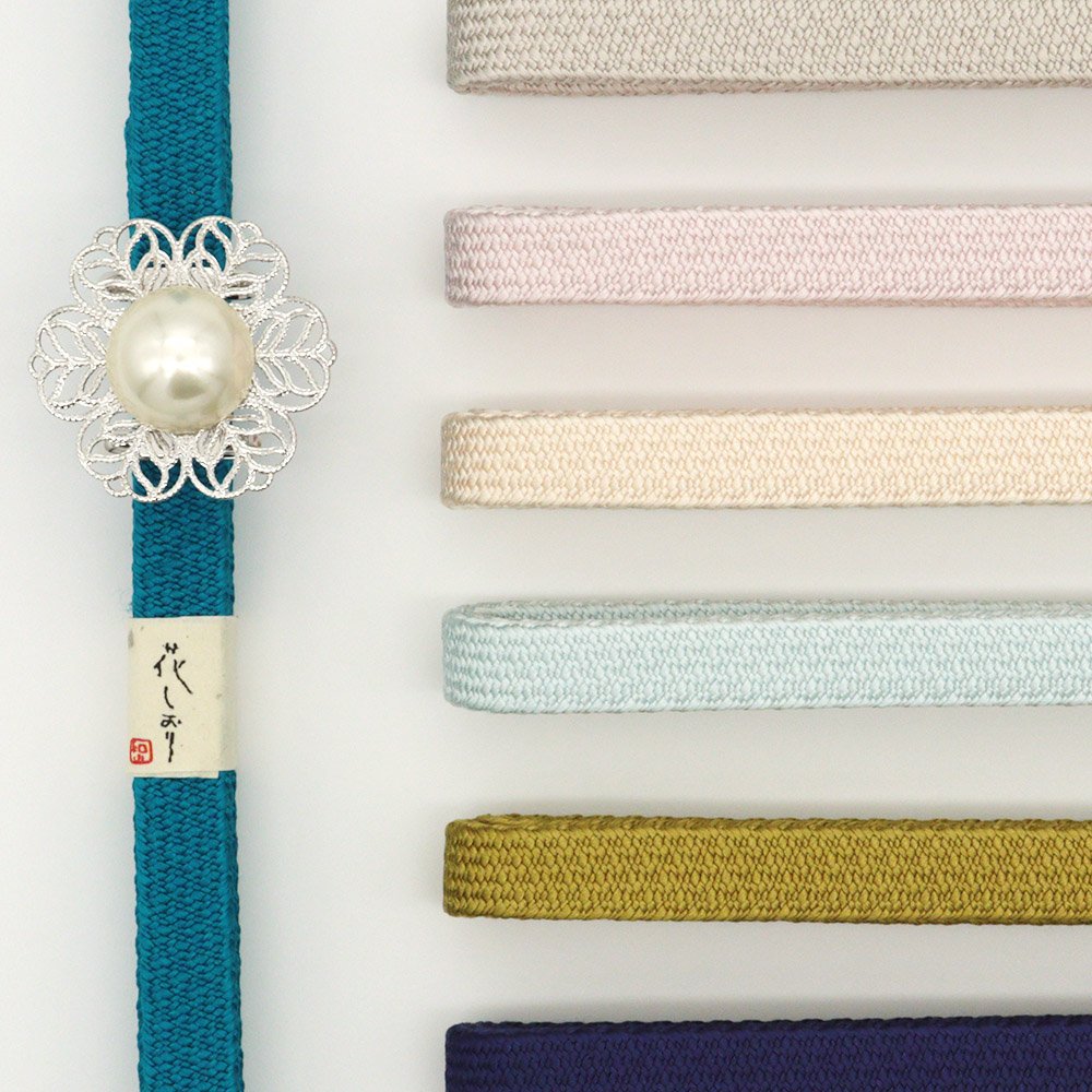 帯留付き三分紐帯締(フラワー/ホワイト_中)【大原商店】