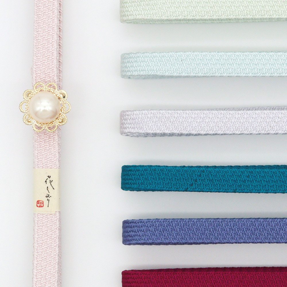 帯留付き三分紐帯締（プティフラワー/ゴールド）【大原商店】