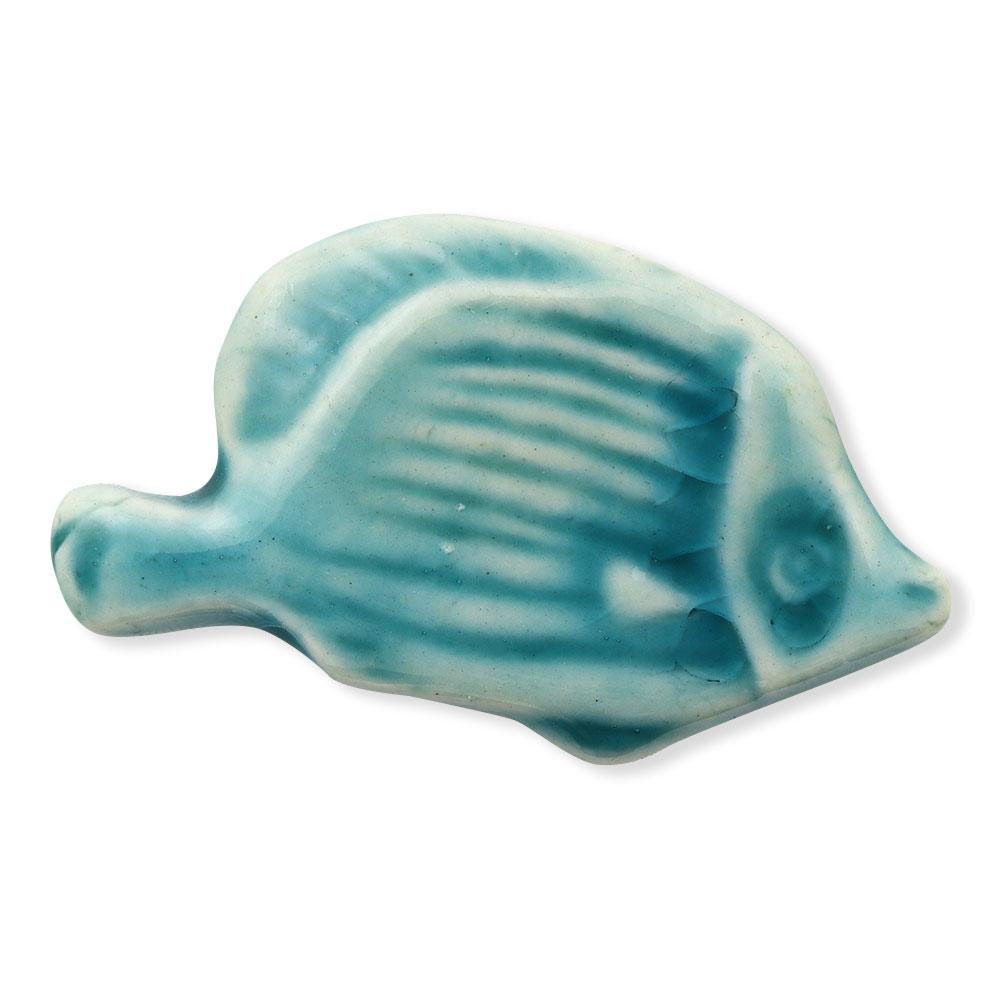アンティーク清水焼帯留（魚）：青