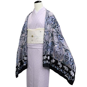 シルクショール（象更紗）：紺×青『OKAJIMA』【岡重】: 和装小物｜着物
