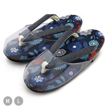 ウレタン雨草履(ネイビーフラワー)【HARU】