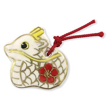 清水焼帯留（土鈴辰/紅梅）【馬籠静】