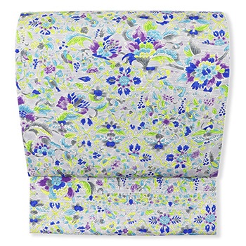 大島紬袋帯（アタカス地/裂取唐花）【大迫織物】