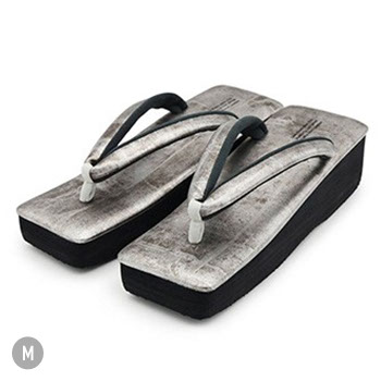 本革カフェ草履（スクエア型）『琳派シルバー』【カレンブロッソ】