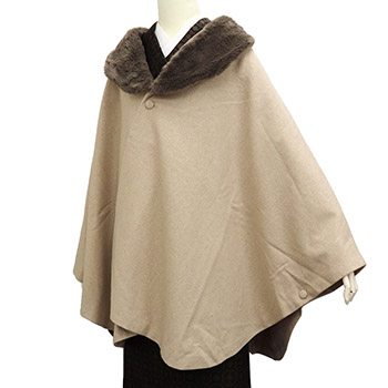 ファー付きケープポンチョ（ヘリンボーン）『JAPAN MODE』