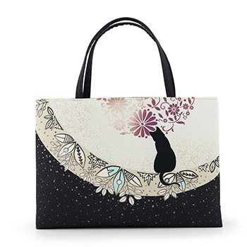 和装トートバッグ(花月と猫)【召しませ花】