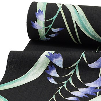 洗える着物（ラン）『加賀友禅浴衣図案』【東レセオα】(黒): 着物