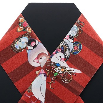 シルジェリー半衿 （ブローチと文鳥）『hitoshio』【ブンラク】