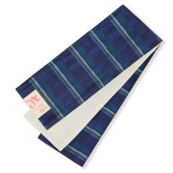 仕立て上がり小袋帯（縞横段）『花』(紺): 帯｜着物（きもの）・和服