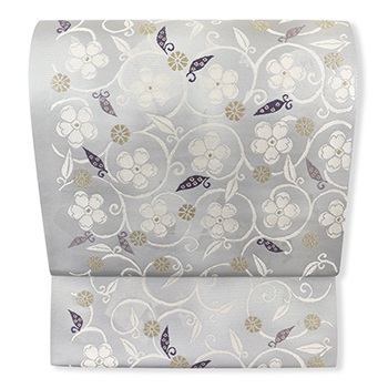 西陣袋帯（白花夢幻文）『百楽』【となみ織物】