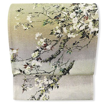 西陣袋帯（大枝桜）【河瀬満織物】(緑×クリーム×藤): 帯｜着物