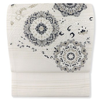 刺繍袋帯（宝相華文）(ホワイト（金）×グレー): 帯｜着物（きもの