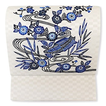 琉球紅型九寸名古屋帯（流水）