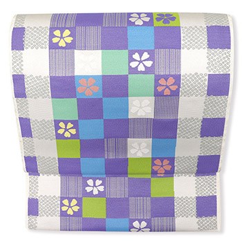 西陣九寸名古屋帯(花市松文)【おおば】