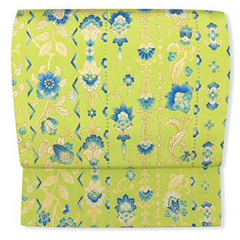 染め縞大島紬九寸名古屋帯（更紗間道）【岡重】