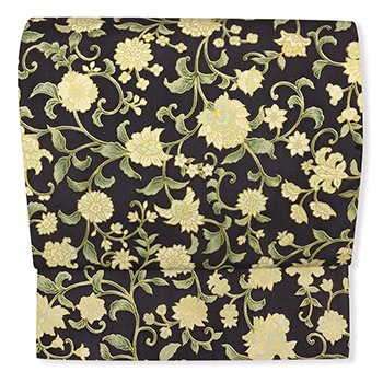 染め縞大島紬九寸名古屋帯（花唐草）【岡重】