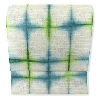 桐生絞り夏九寸名古屋帯（ぼかし格子）【泉織物】