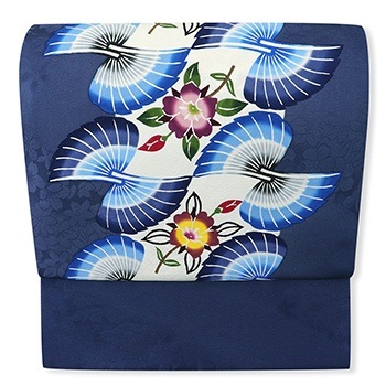 琉球紅型九寸名古屋帯（桔梗と扇）【知念冬馬】