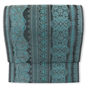 ふくれ織九寸名古屋帯（欧風唐草間道）