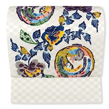 紅型九寸名古屋帯（華鳥）【紅型lab邦】