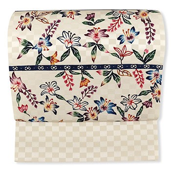 琉球紅型九寸名古屋帯（横縞に花）【安里紅型工房】