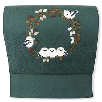 刺繍九寸名古屋帯（シマエナガ）