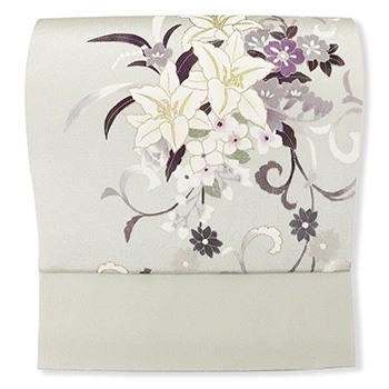 手描き染め九寸名古屋帯（百合唐草）