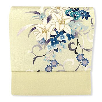 手描き染め九寸名古屋帯（百合唐草）